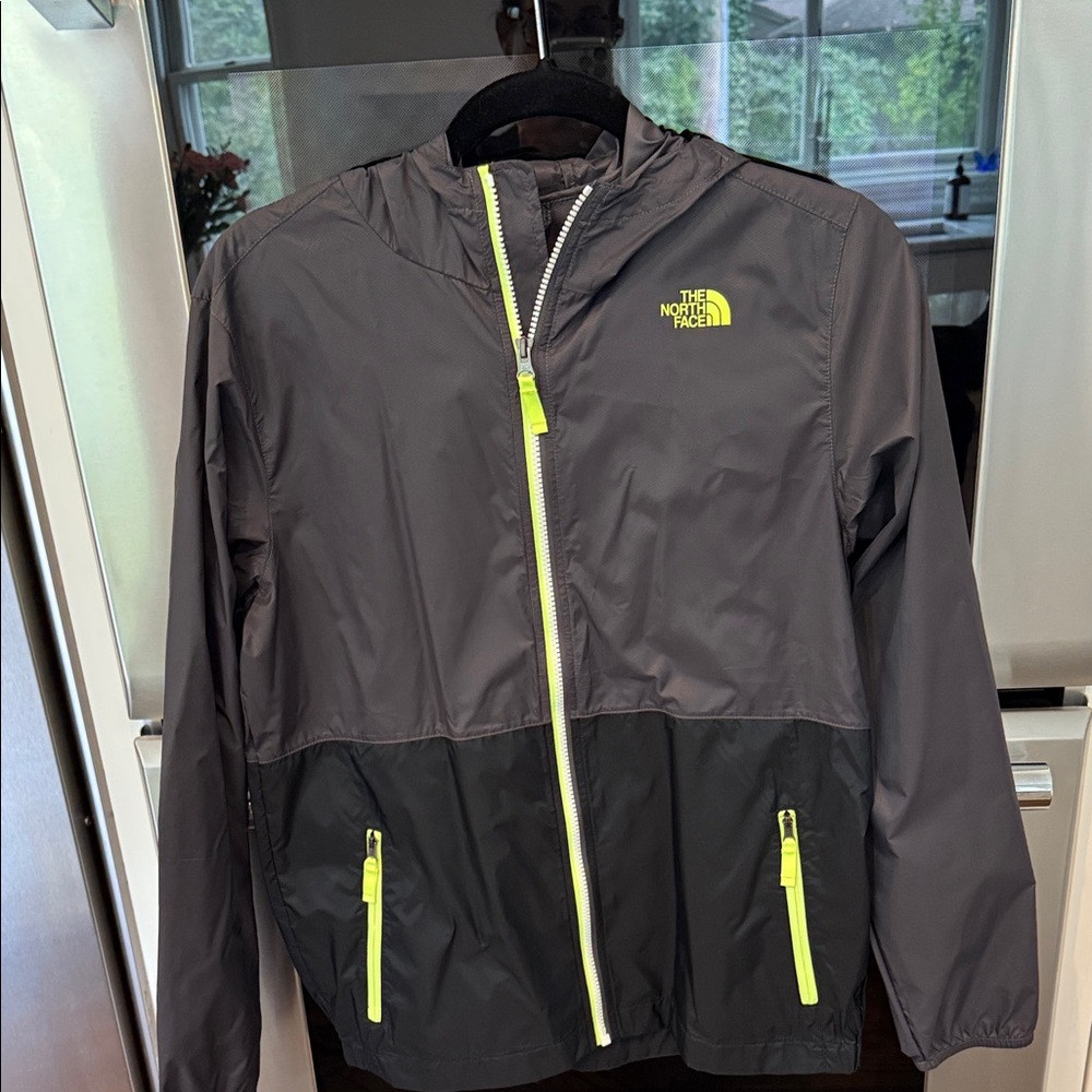 The North Face Boys Gray and Black Windbreaker with Neon Accents.  Never worn!